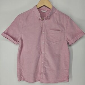 M&S Boys Pink Short Sleeve Button Up Shirt Oxford Sz 12-13 Easter